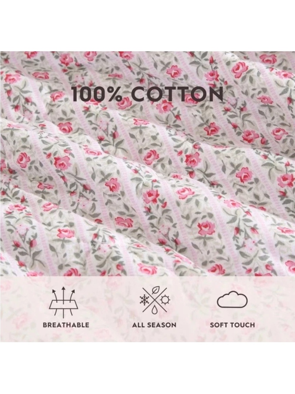 Pink Floral Striped KING 3 Pc. Quilt Set ~ 100% Cotton ~ Timeless All Seasons - Picture 5 of 16